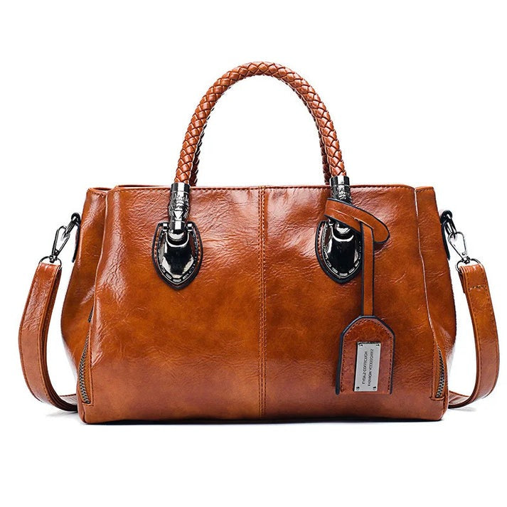 Pia - Elegant Leather Handbag with Braided Handle