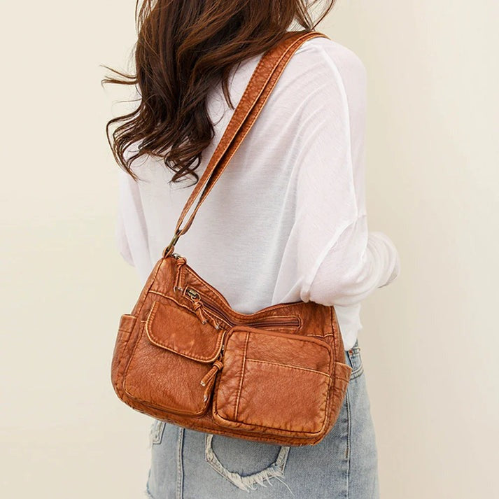 Lykke - Vintage Leather Shoulder Bag with Multiple Pockets