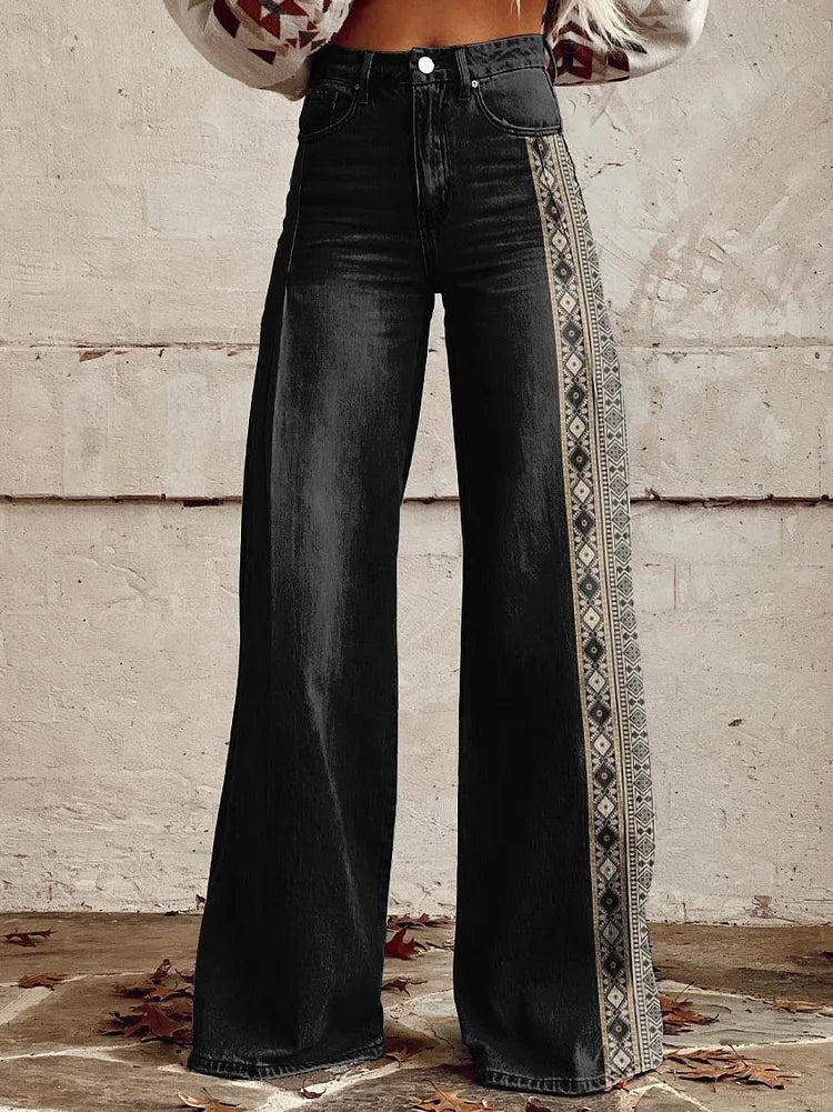 June - Black Stripe Print Wide Leg Pants
