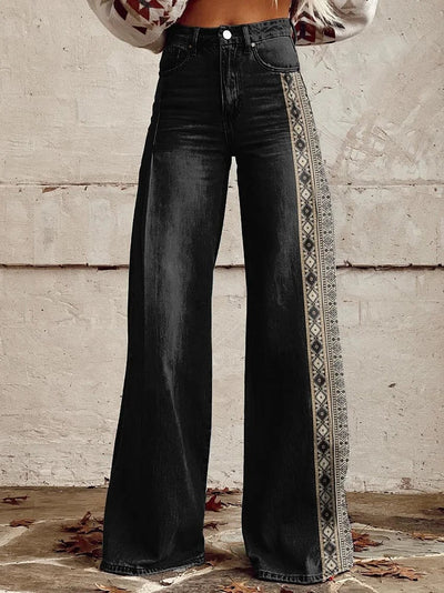 June - Black Stripe Print Wide Leg Pants
