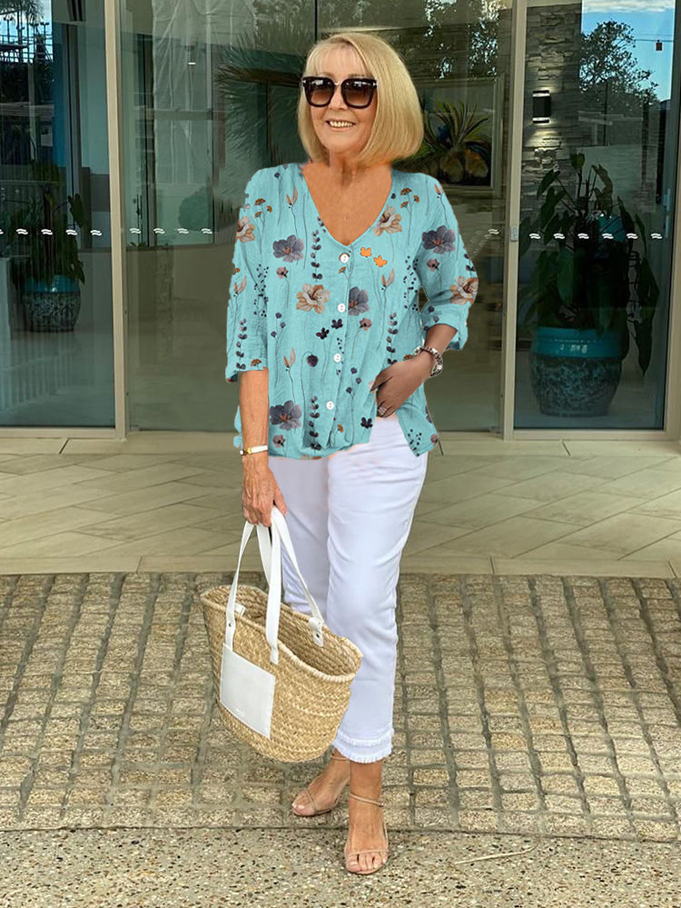 Valentina - Cotton and Linen Floral Top