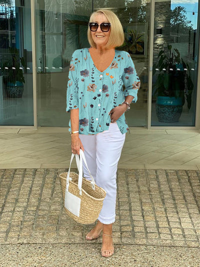 Valentina - Cotton and Linen Floral Top