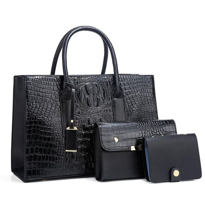 Sabina - Elegant Handbag Set with Crocodile Skin Pattern, Wallet, and Clutch