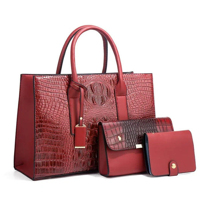 Sabina - Elegant Handbag Set with Crocodile Skin Pattern, Wallet, and Clutch