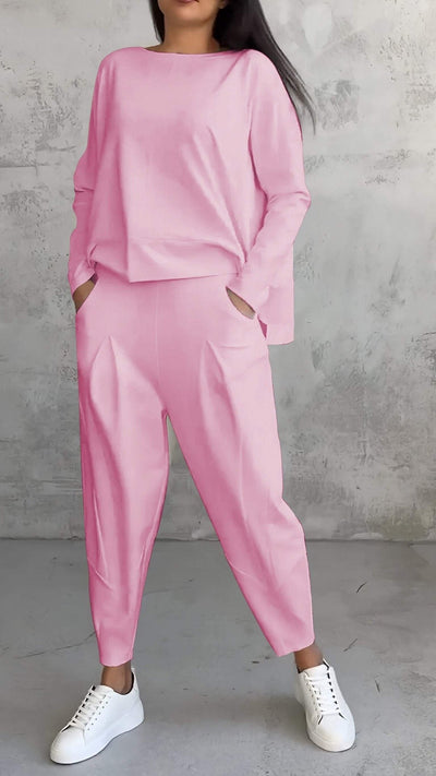 Jordinne - Leisure Suit with a Round Collar and Long Sleeves