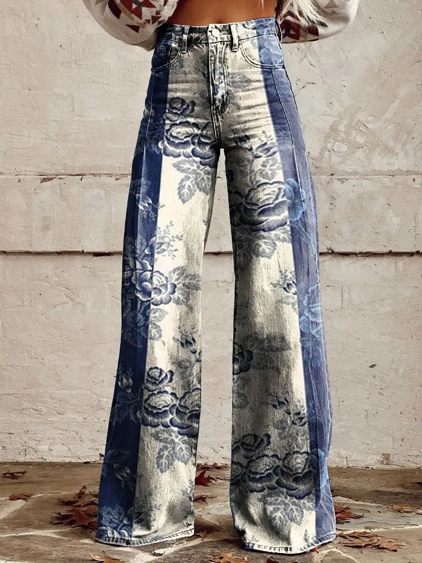 Elle - High Waisted Flower Print Pants