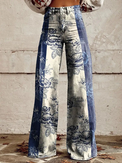 Elle - High Waisted Flower Print Pants