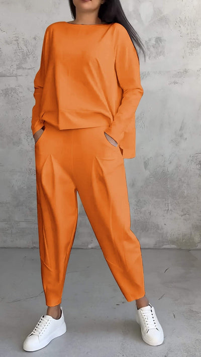 Jordinne - Leisure Suit with a Round Collar and Long Sleeves