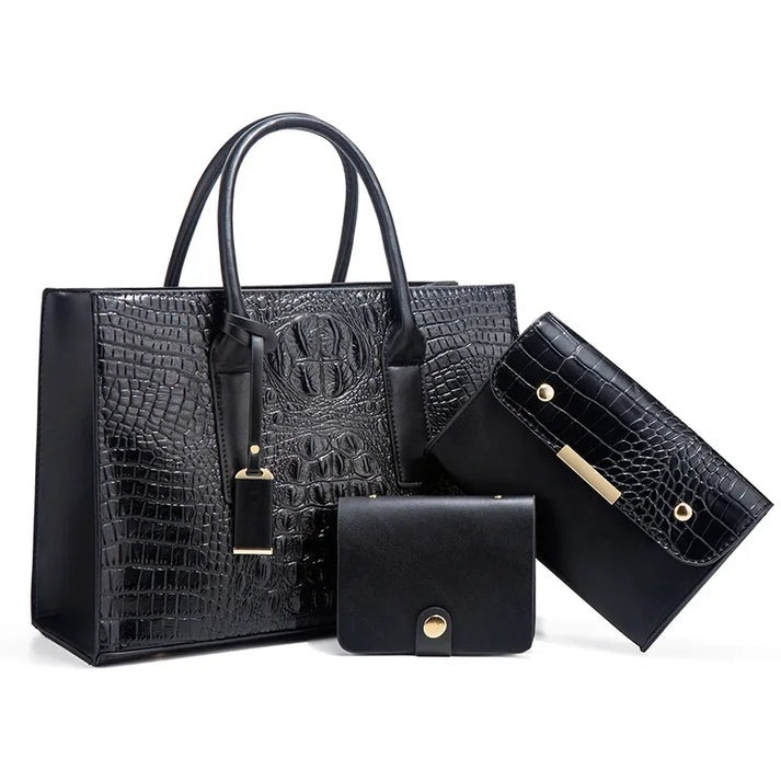 Sabina - Elegant Handbag Set with Crocodile Skin Pattern, Wallet, and Clutch