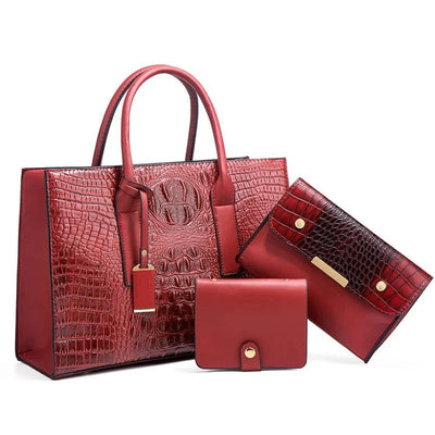 Sabina - Elegant Handbag Set with Crocodile Skin Pattern, Wallet, and Clutch