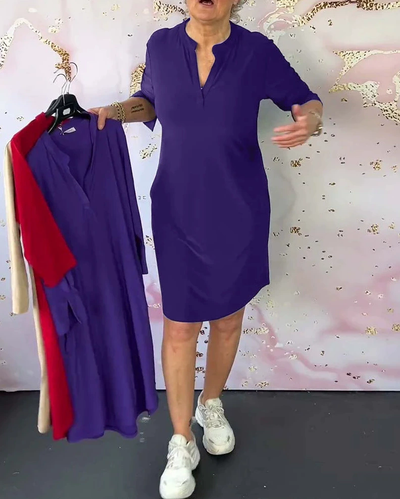 Joline - Solid Dress with V-Neck