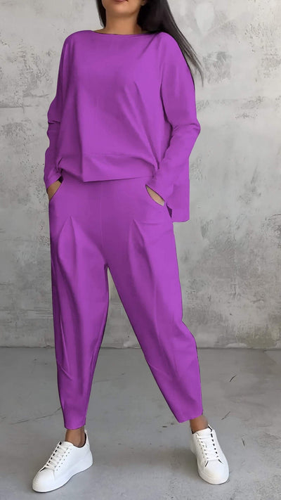 Jordinne - Leisure Suit with a Round Collar and Long Sleeves