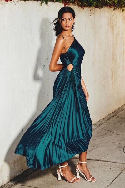 Sylviana™ | One Shoulder Pleated Midi Dress