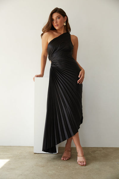 Sylviana™ | One Shoulder Pleated Midi Dress