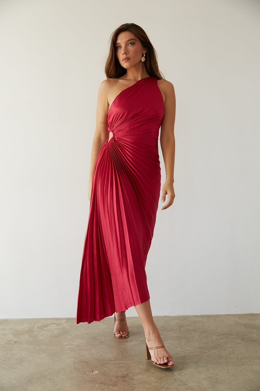 Sylviana™ | One Shoulder Pleated Midi Dress